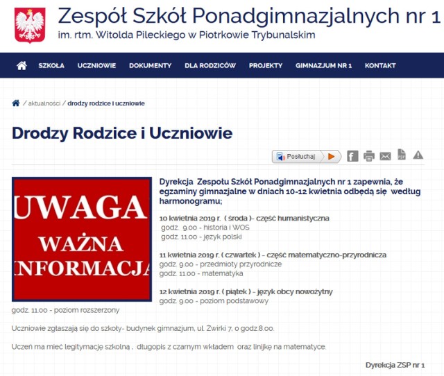 Egzamin gimnazjalny w Piotrkowie odbędzie się bez przeszkód mimo strajku