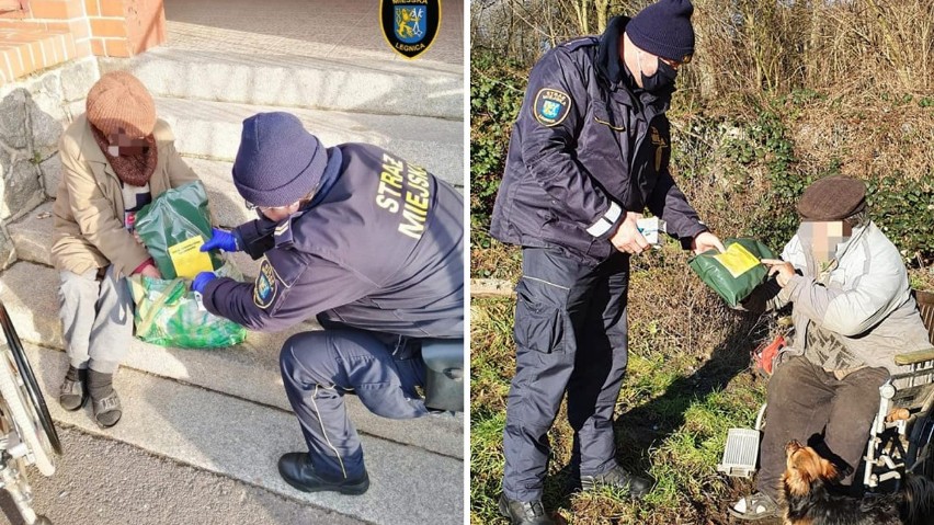 Akcja Zima w Legnicy. Straż Miejska pomaga bezdomnym  i rozdaje pakiety żywnościowe 