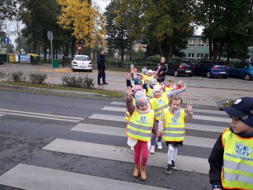 Przedszkolaki uczą się przechodzić przez jezdnie