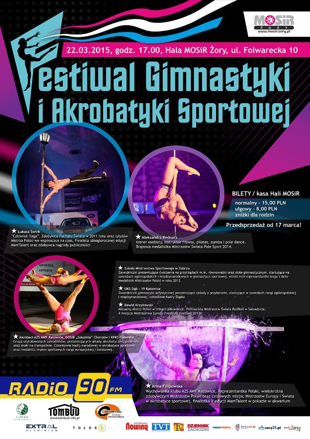 Żory Festiwal Gimnastyki 2015. Ewolucje nad akwarium, "chodzenie w powietrzu"... PROGRAM
