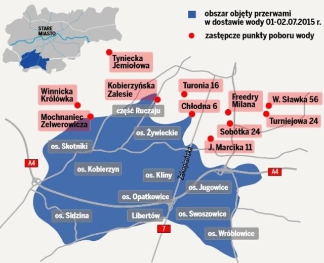 Kraków. Gdzie nie będzie wody. Dziś 40 tys. mieszkańców zostaje bez wody