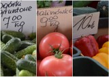 Ceny owoców i warzyw na Targowisku Miejskim na osiedlu Kopernik w Głogowie. W połowie sierpnia 2021 ogórki po 7 złotych
