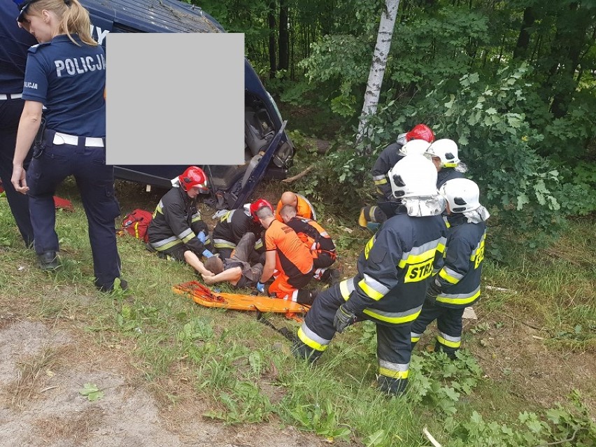 Wypadek na DK-6 w Mostach. Kierujący peugeotem uderzył w drzewo, pasażer został ranny FOTO
