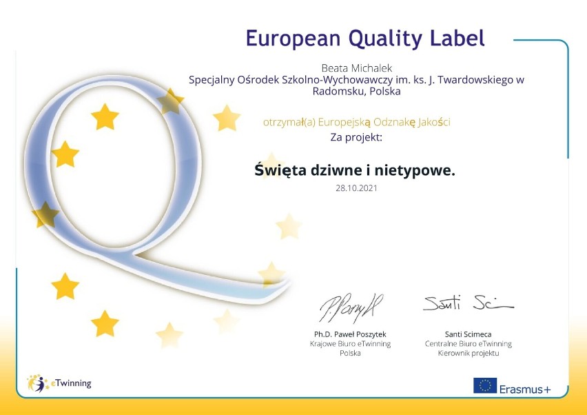 Europejskie odznaki jakości dla SOS-W w Radomsku za pracę uczniów w projektach eTwinning