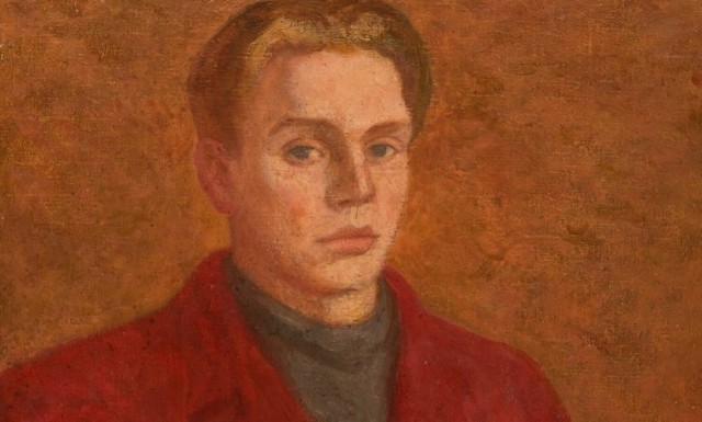 Autoportret Wojciecha Fangora z młodzieńczych lat. Więcej prac z wystawy na kolejnych zdjęciach.