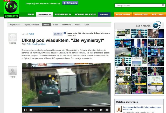 O wyrwie w drodze DK 86 informował kontakt24.tvn.pl