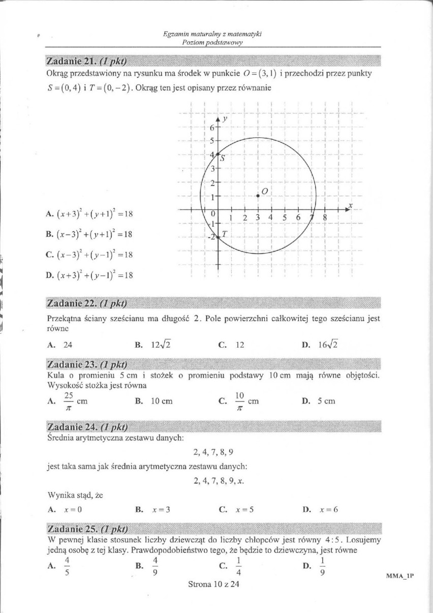 Matura matematyka arkusz poziom podstawowy - technikum