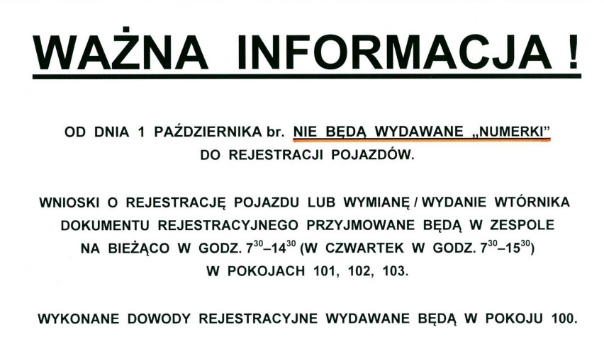 Rejestracja pojazdów w Radomsku bez "numerków". Od 1 października [KOMUNIKAT]