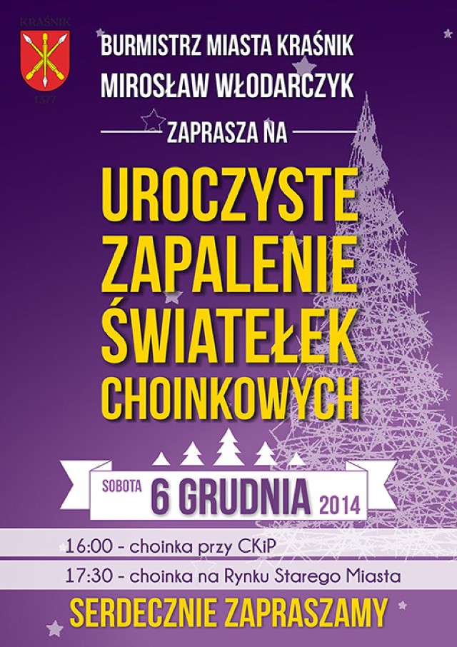 6 grudnia, w mikołajki, w Kraśniku rozbłysną światełka na miejskich choinkach. Każdy może dołączyć do wspólnego ich zapalenia.