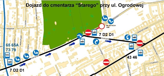 Dojazd do cmentarza Starego zapewnią tramwaje D2 i D1. Ulice Srebrzyńska i Cmentarna będą jednokierunkowe.