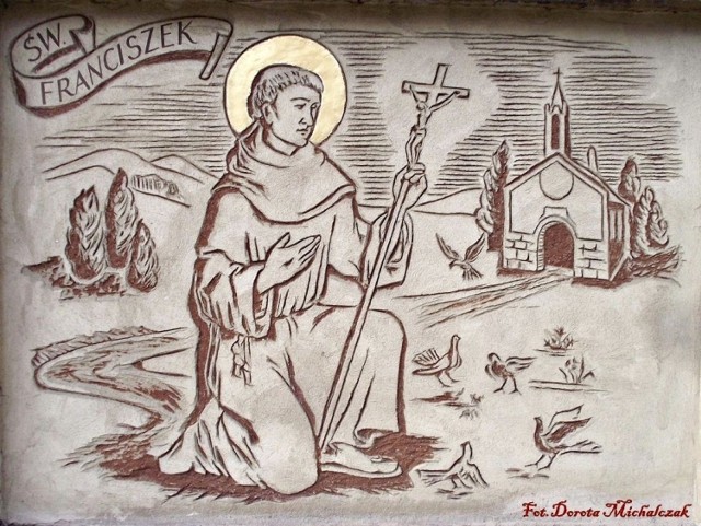 Płaskorzeźba wykonana przez Mirosława Pateckiego z Przybyszowa.
Święty Franciszek