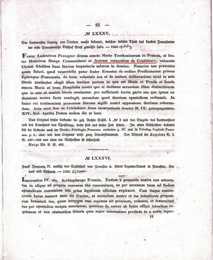 4.      Codex Diplomaticus Prussicus […], dokument 85.
