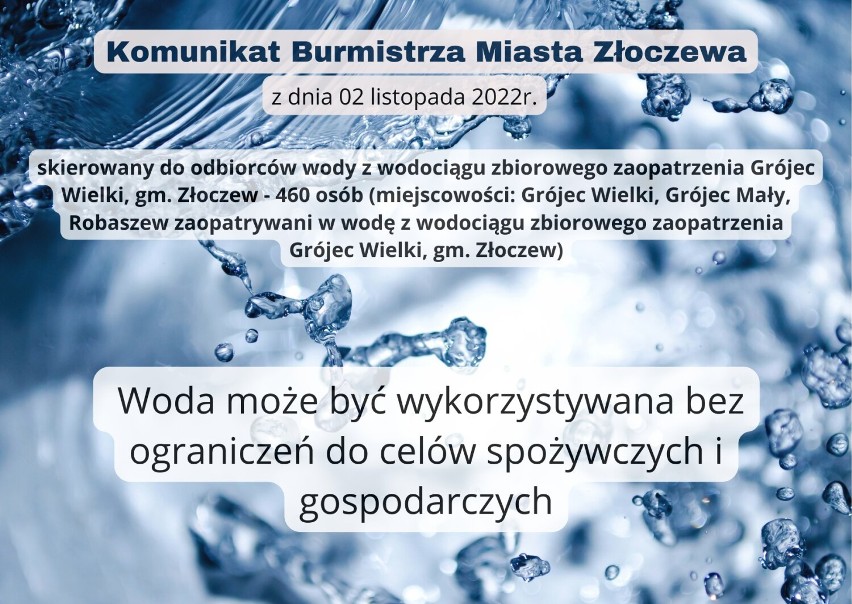 Woda w gminie Złoczew już zdatna do spożycia. KOMUNIKAT burmistrza