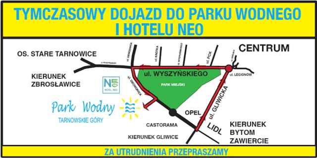 Plan dojazdu do Parku Wodnego w Tarnowskich Górach