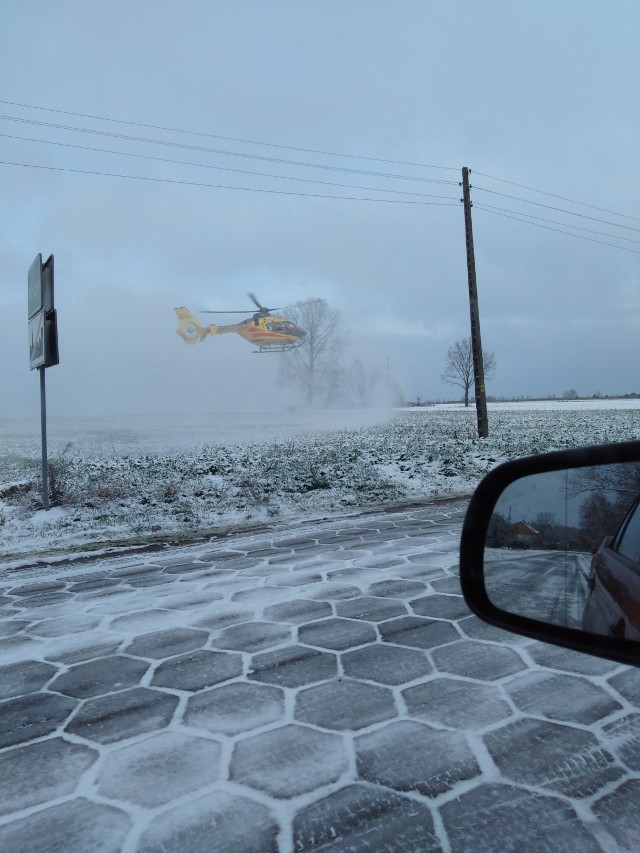 Wypadek w Kolonii Mierzyn. Auto wjechało w drzewo. W wyniku zderzenia zostały poszkodowane dzieci - jedno do łódzkiego szpitala zabrał śmigłowiec LPR