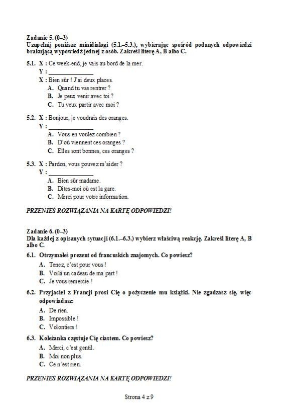 Egzamin gimnazjalny 2013: język francuski. p. podstawowy [ODPOWIEDZI wkrótce, sprawdź ARKUSZE!]