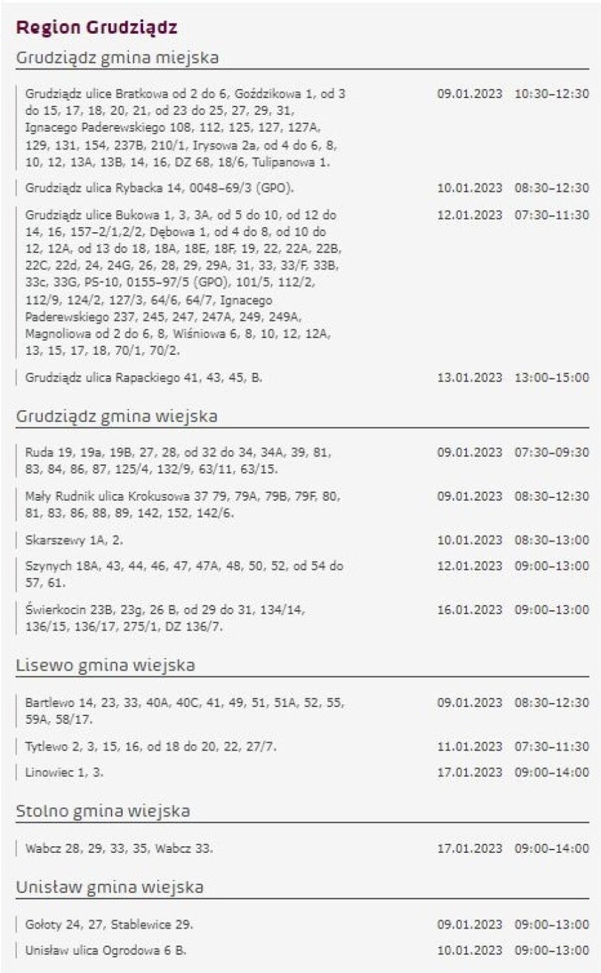 Tu nie będzie prądu w Kujawsko-Pomorskiem [miasta, gminy - 10.01.2023]