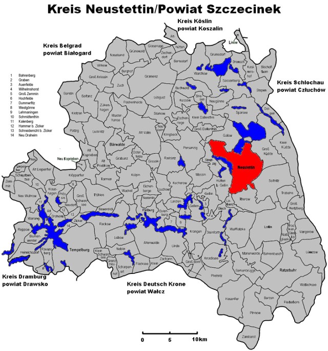 Przedwojenna mapa powiatu szczecineckiego - jeszcze po II wojnie światowej obejmował i Czaplinek, i Okonek...