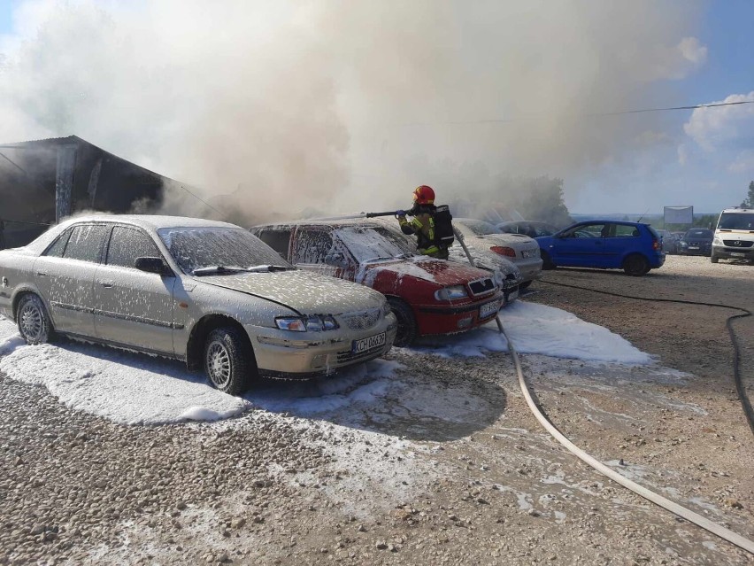 Pożar w garażu w Pińczowie. Spłonęły trzy samochody. Zobacz zdjęcia