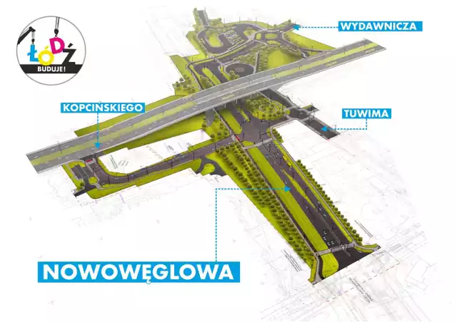 Tak ma wyglądać przedłużenie Nowowęglowej od al. Grohmanów do ul. Kopcińskiego z włączniem Nowowęglowej do Wydawniczej. Budowa nowej ulicy ma rozpocząć się jeszcze tego lata, a zakończenie prac zaplanowano na drugą połowę przyszłego roku