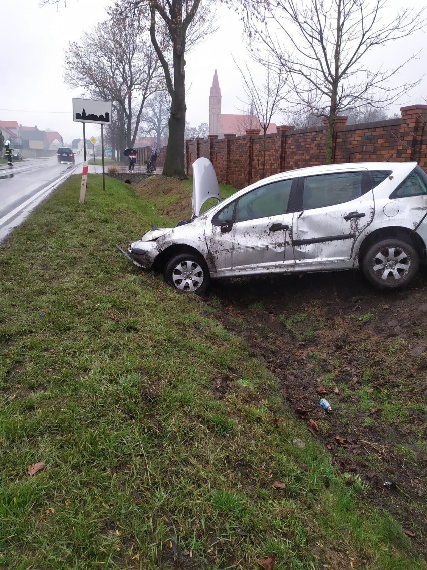 W Kamieńcu samochód osobowy wjechał do rowu. Kierowca został ukarany mandatem