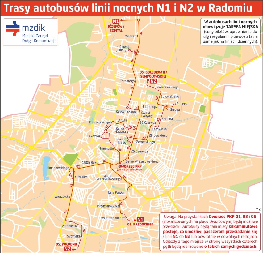 W Radomiu będą nocne autobusy. "N" pojadą z Południa na Gołębiów oraz z Prędocinka do szpitala na Józefowie