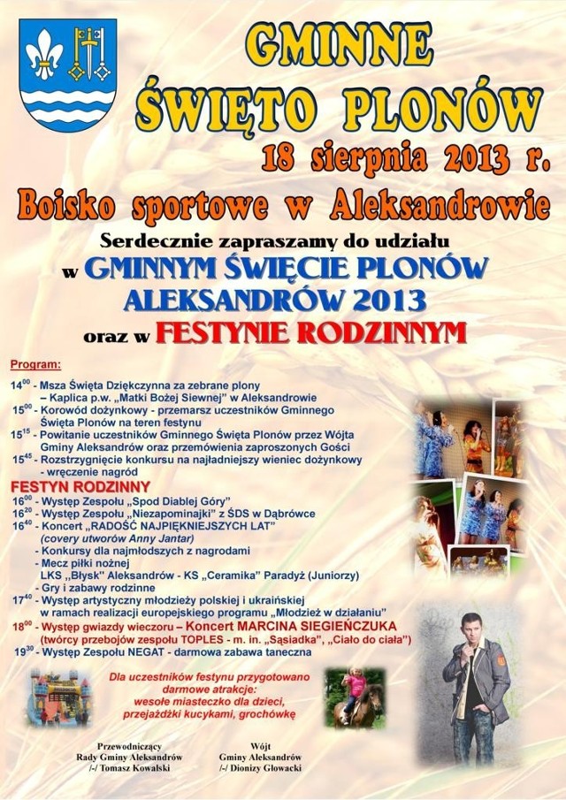 Dożynki w Aleksandrowie. Szczegółowy program