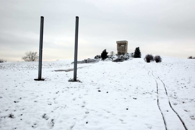 Na wzniesieniu widać wyjeżdżone przez sanki ścieżki