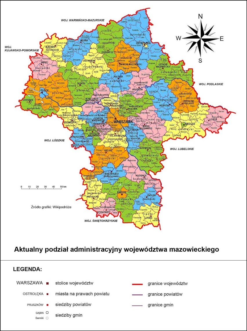 Mapa z aktualnym podziałem administracyjnym województwa...