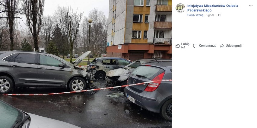 Katowice: Pożar samochodów na Paderewskiego. Ktoś podpalił 6 samochodów na Sowińskiego