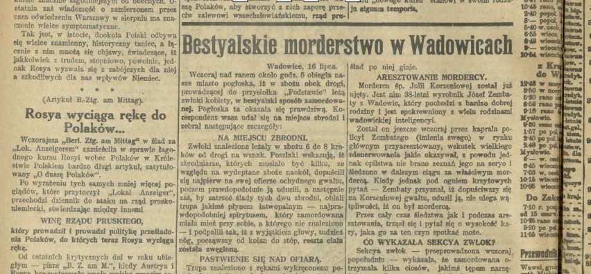 Ilustrowany Kuryer Codzienny o zbrodni w Wadowicach pisał w...