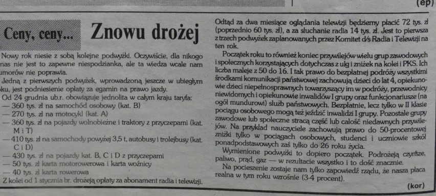 Podwyżki, Orkiestra i gołoledź. Tygodnik Pilski, rok 1993