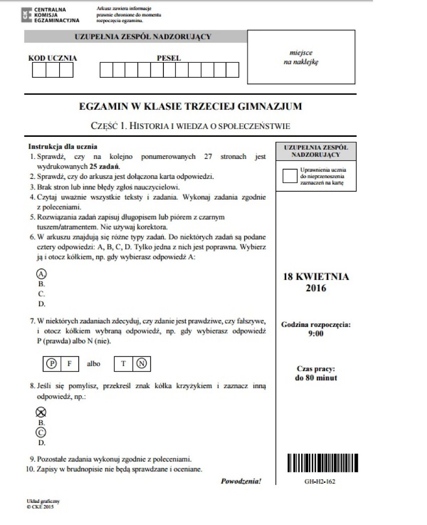 Egzamin gimnazjalny 2016: historia i WOS dla uczniów z...
