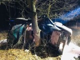 Wypadek pod Oleśnicą. Samochód rozbił się na drzewie, dwie osoby ranne [ZDJĘCIA]