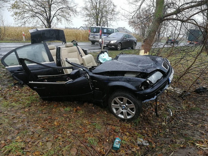 Poważny wypadek na drodze Włocławek - Lipno. BMW uderzyło w drzewo  [zdjęcia]