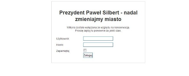 Strona urzędującego prezydenta nie działa. Jest w przebudowie. Po wpisaniu w adresie silbert.pl ukazuje nam się biała plansza do logowania z informacją: "Witryna została wyłączona ze względu na konserwację. Proszę zajrzyj tu ponownie za jakiś czas" - zachęca Paweł Silbert. 

Ten czas nastanie pewnie za niedługo. Wszak w przyszłym roku wybory...

Paweł Silbert - www.silbert.pl