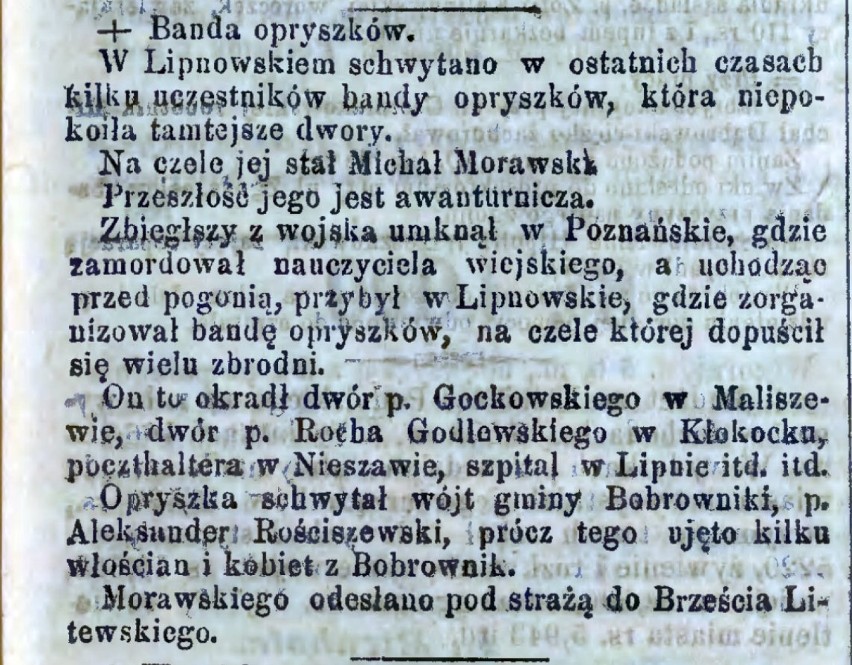 Burmistrz Bobrownik złapał bandę  opryszków, morderstwo Donżuana... o czym pisali sto lat temu?