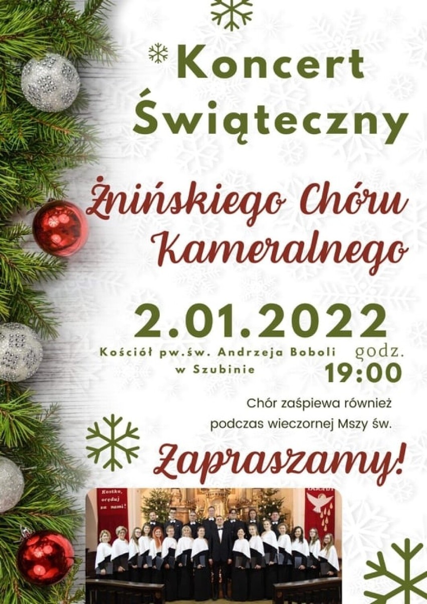 Żniński Chór Kameralny zaśpiewa w Szubinie. Koncert w niedzielę, 2 stycznia 2022 roku