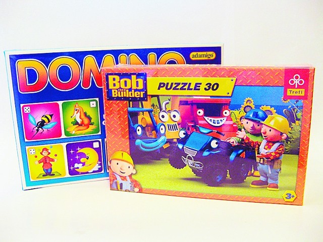 Domino - 28 elementów, cena: 11-26 zł, puzzzle Bob Budowniczy, 30 elementów, cena: 12-25 zł