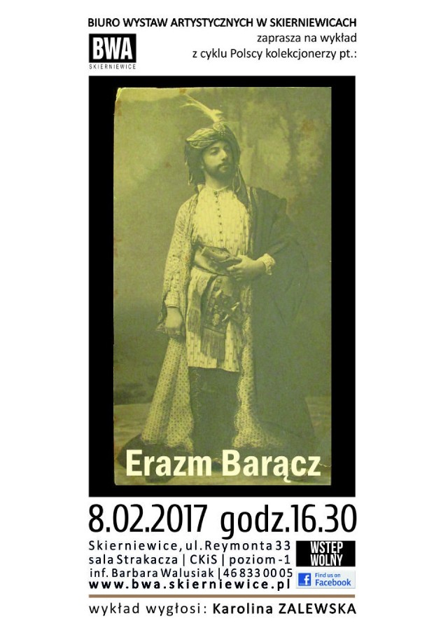 W środę, 8 lutego, odbędzie się kolejny wykład o sztuce w skierniewickim BWA. Tym razem tematem wykładu będzie postać kolekcjonera sztuki Erazma Barącza.