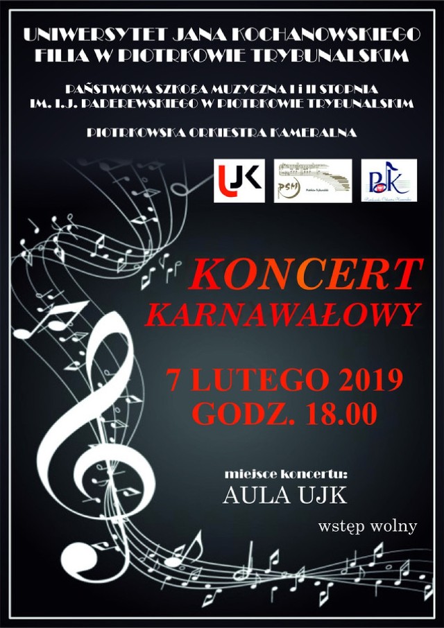 Koncert Karnawałowy Uniwersytetu Jana Kochanowskiego oraz Państwowej Szkoły Muzycznej w Piotrkowie