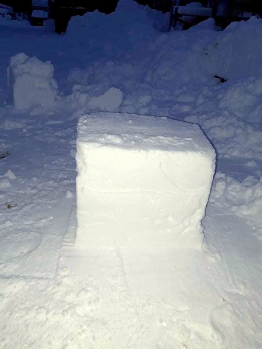Śnieg  nie chciał współpracować, ale się udało! Uczniowie ze Starej Kamionki zrobili śniegowe bryły 
