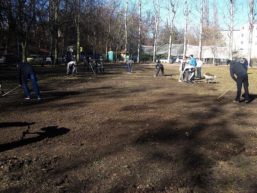 Sopot. Zawodnicy sopockich Sabercats uprzątnęli i wyrównali boisko szkolne (ZDJĘCIA)