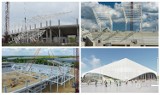 Budowa nowego stadionu w Opolu. Robotnicy montują już stalową konstrukcję dachu, wewnątrz ruszyły natomiast roboty murarskie