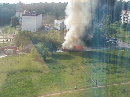 Pożar autobusu  w Bytomiu - Miechowicach przy ulicy Felińskiego