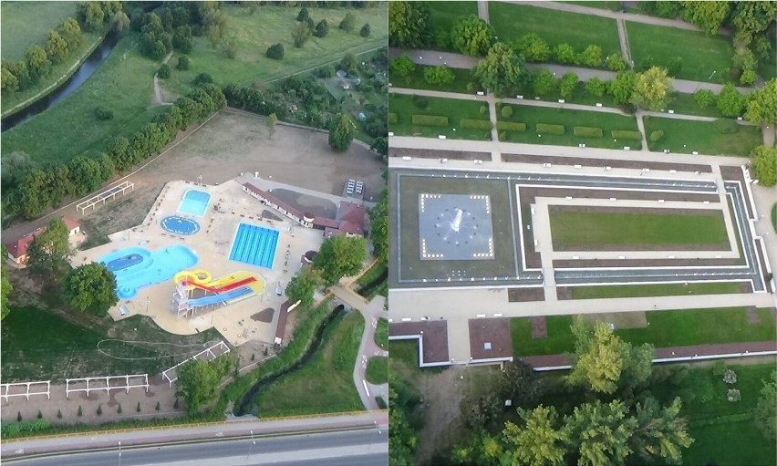Legnica z lotu ptaka - nowe baseny i parkowe fontanny w...