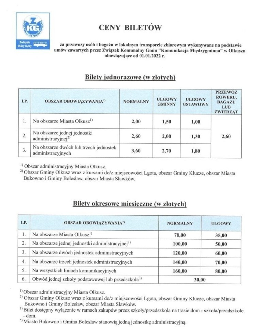 Nowa taryfa biletowa w Olkuszu