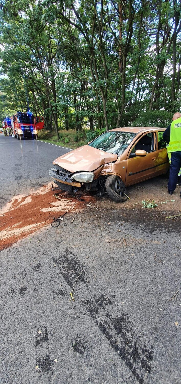 Samochód uderzył w drzewo na drodze Grzybno - Iłówiec. Służby musiały zlokalizować miejsce zdarzenia