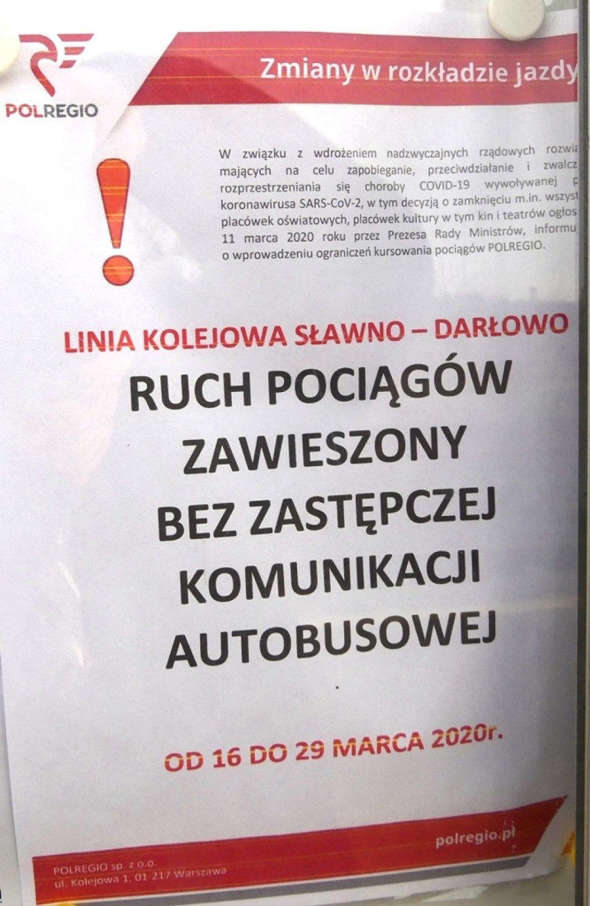 Zawieszono ruch pociągów na trasie Sławno - Darłowo