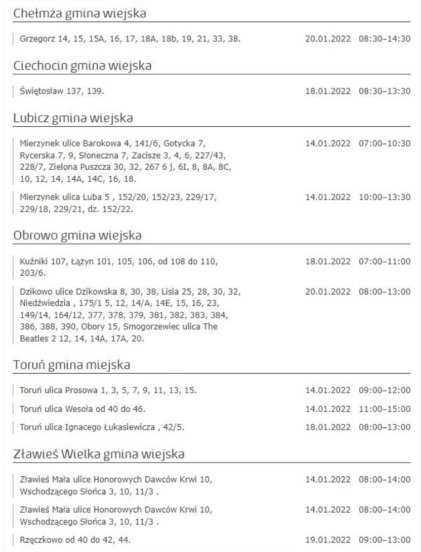 Wyłączenia prądu w Kujawsko-Pomorskiem. Wiemy gdzie i kiedy [miasta, gminy - 18 stycznia 2022]